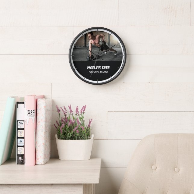 Custom photo gym business grey clock (Reading Room)