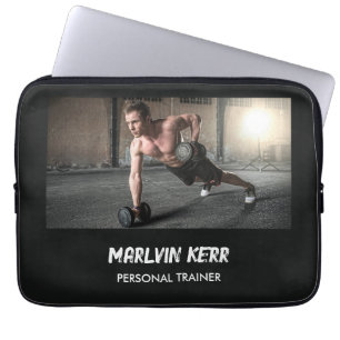 Custom photo gym business grey laptop sleeve