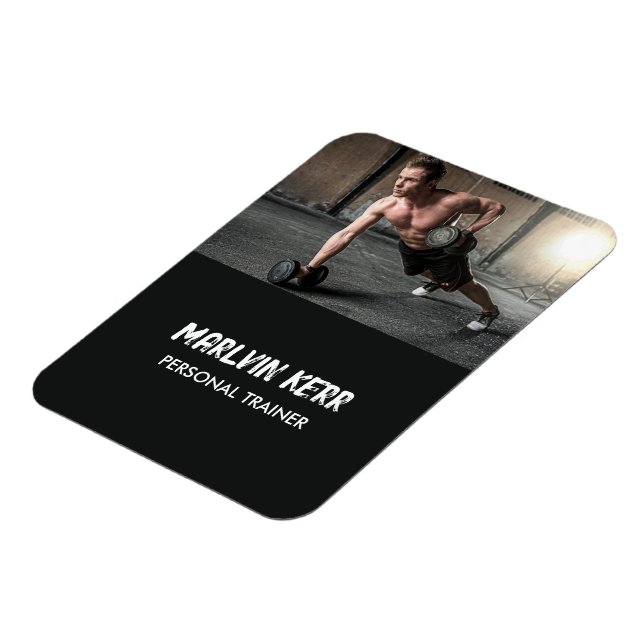 Custom photo gym business grey magnet (Left Side)