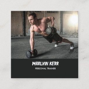 Custom photo gym grey square business card