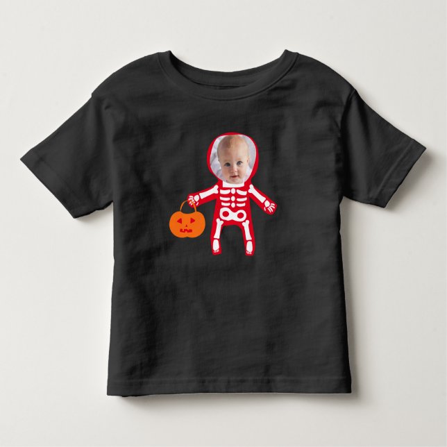 Custom photo Halloween skeleton trick or treat Toddler T-Shirt (Front)