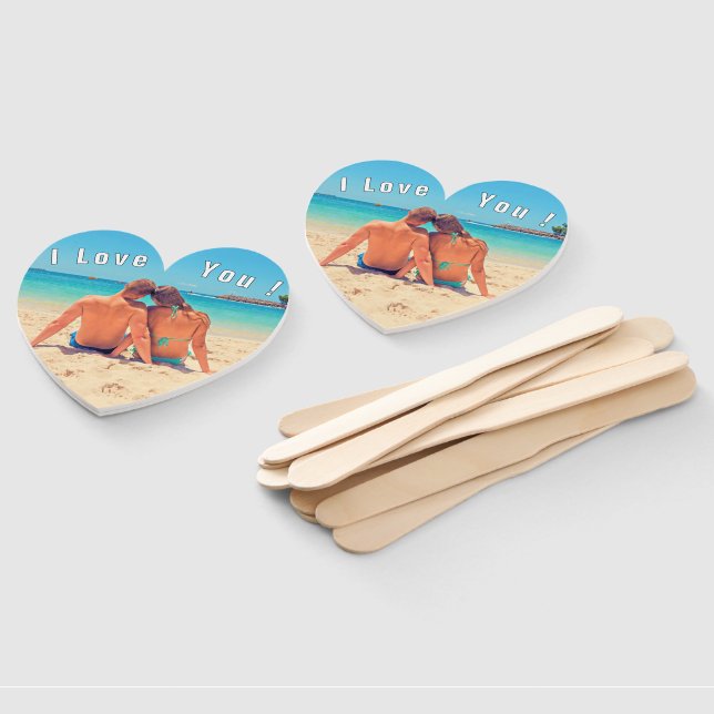 Custom Photo Hand Fans with Text - I Love You (Non-assembled)