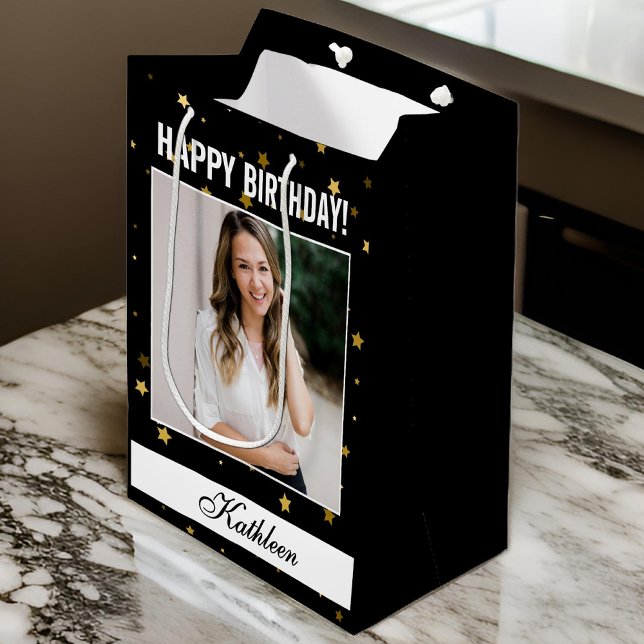 Custom Photo Happy Birthday Gift Bag for Women (happy birthday gift bag, personalized gift bag, custom photo gift bag, birthday gift wrap)