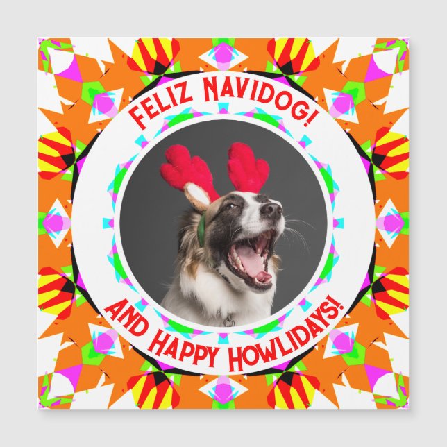 Custom Photo Happy Christmas Dog Mom Dad Magnet (Front)