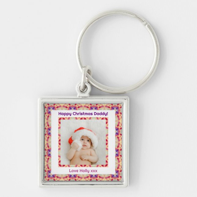 Custom Photo Happy Christmas Jolly Daddy Dad Papa Key Ring (Front)
