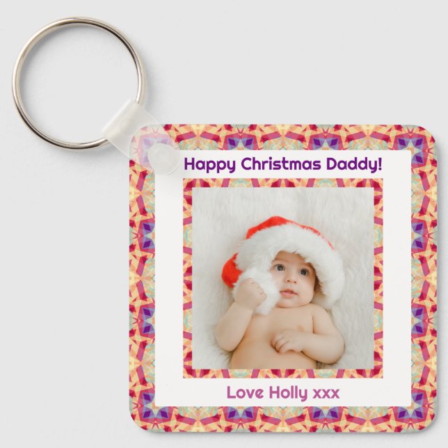 Custom Photo Happy Christmas Jolly Daddy Dad Papa Key Ring (Front)