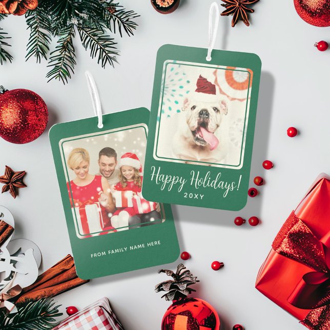 Custom Photo Happy Holidays Green Two Side Gift Car Air Freshener (Creator Uploaded)