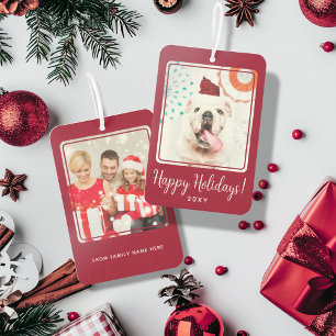 Custom Photo Happy Holidays Red Two Side Gift Car Air Freshener