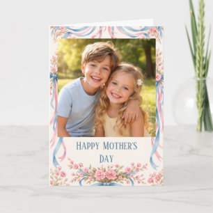 Custom Photo Happy Mother’s Day floral ribbon Card