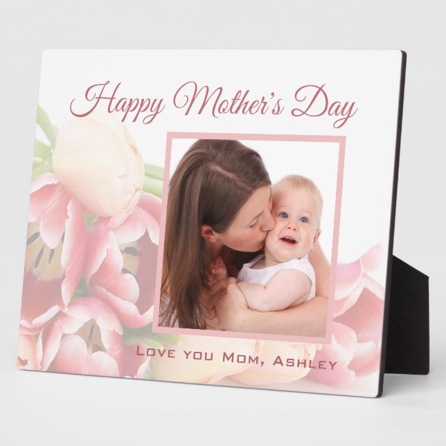 Custom Photo Happy Mother's Day Peach Floral Plaque (Side)