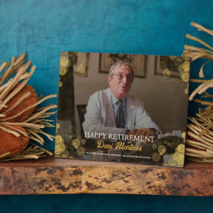 Custom Photo Happy Retirement Gold Confetti  Plaque