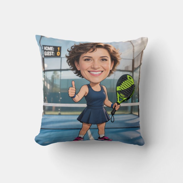 Custom Photo Head Padel/Pickleball Player Caricatu Cushion (Front)