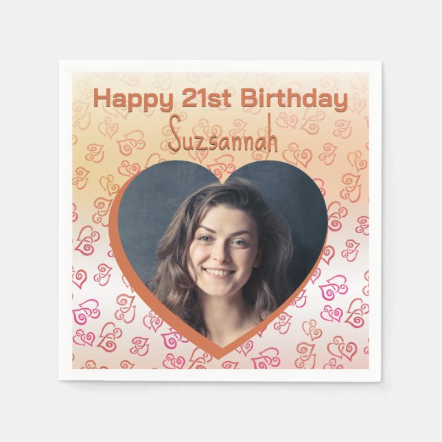 Custom Photo Heart Art Birthday Party Template Napkin (Front)