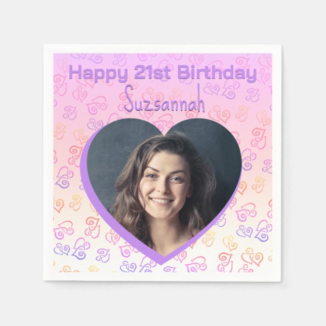 Custom Photo Heart Art Birthday Party Template Napkin (Front)