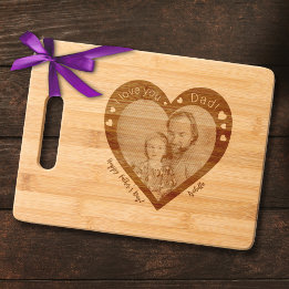 Custom Photo Heart Father's Day Engraved Bamboo Cutting Board