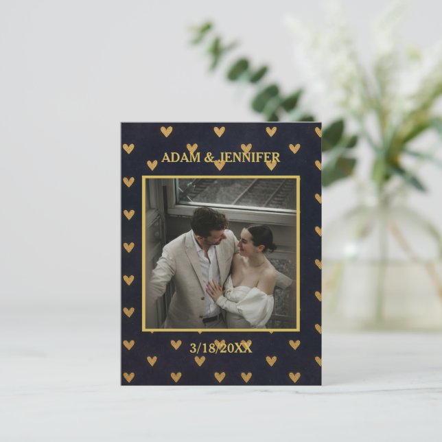 Custom Photo Hearts Background Postcard (Standing Front)