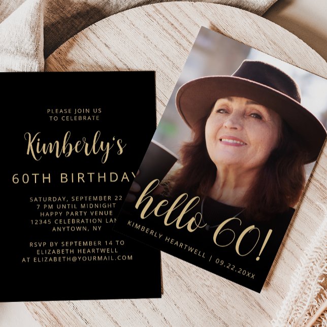 Custom Photo Hello 60 Sixtieth Birthday Party Invitation (Creator Uploaded)