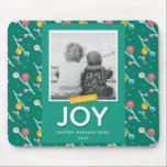 Custom Photo Holiday Berries Choosing Joy Mouse Pad<br><div class="desc">Whimsical and modern,  this design features an original berry illustration in green,  yellow,  pink and blue with the words "Choosing Joy". Message,  Year,  and Photo are customisable. Part of a collection from Parcel Studios.</div>