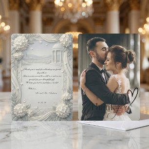 Custom Photo Hydrangea Pearl Formal Wedding Thank You Card