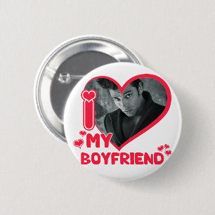 Custom Photo I Love My Boyfriend Heart Valentines 6 Cm Round Badge