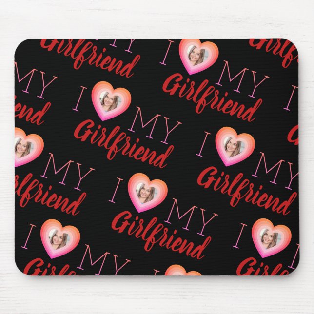 Custom Photo I Love My Girlfriend Black Mousepad (Front)