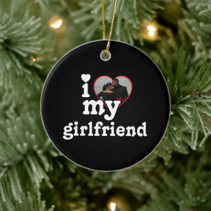 Custom Photo I Love My Girlfriend Valentine's Day  Ceramic Ornament
