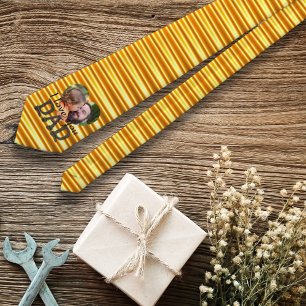 Custom Photo I Love You Dad Bright Yellow Striped  Tie