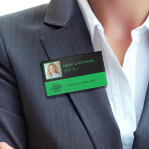 Custom Photo ID Logo Green Black Magnetic Large Name Tag