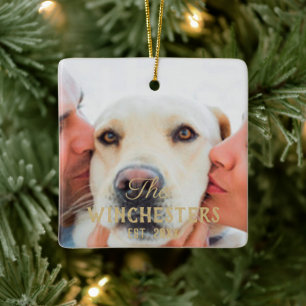 Custom photo image prayer message quote gold white ceramic ornament