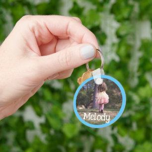 Custom Photo Image Template Blue Border Frame Kids Key Ring
