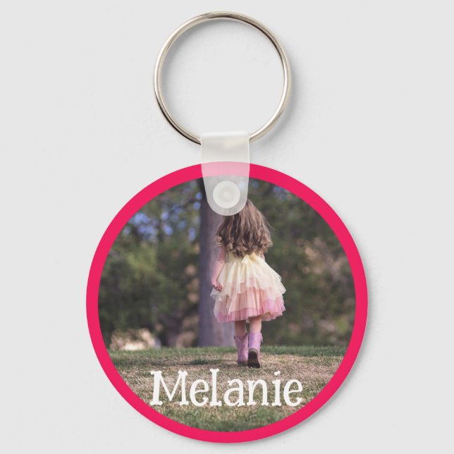 Custom Photo Image Template Pink Border Frame Kids Key Ring (Front)