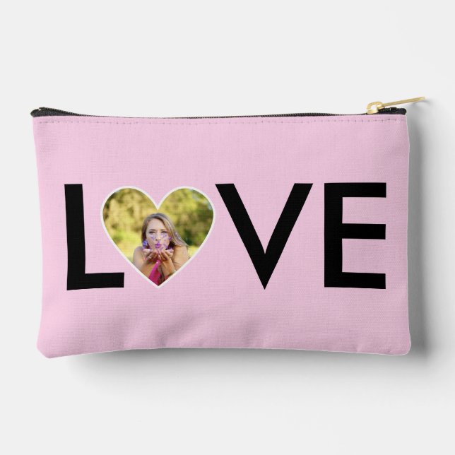 Custom Photo in Baby Pink Heart Frame Accessory Pouch (Back)