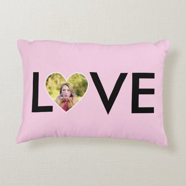 Custom Photo in Baby Pink Heart Frame Decorative Cushion (Back)