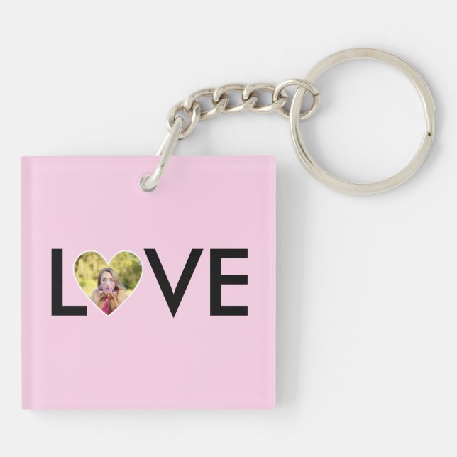 Custom Photo in Baby Pink Heart Frame Key Ring (Back)