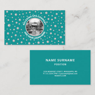 Custom Photo in Pearl Circle on Cyan-Green Business Card