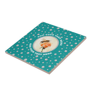 Custom Photo in Pearl Circle on Cyan-Green Ceramic Tile