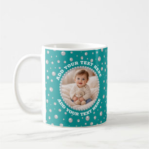 Custom Photo in Pearl Circle on Cyan-Green Coffee Mug