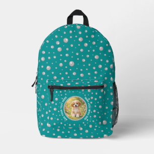 Custom Photo in Pearl Circle on Cyan-Green Printed Backpack