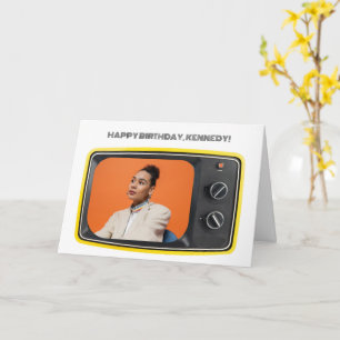 Custom Photo in Vintage Yellow TV Pop Art Style Card