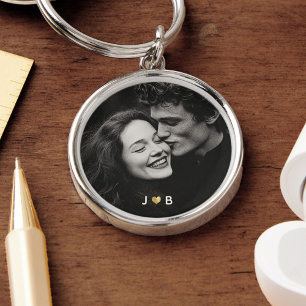 Custom Photo Initial Heart Monogram Couples Gift Key Ring