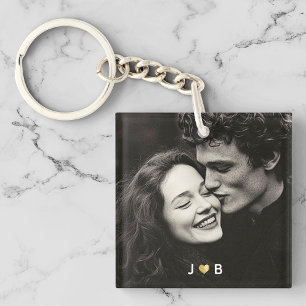 Custom Photo Initial Heart Monogram Couples Gift Key Ring