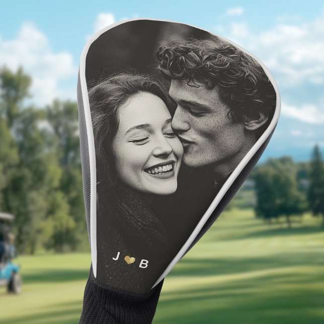 Custom Photo Initial Heart Monogram Couples Golf Head Cover (Creator Uploaded)