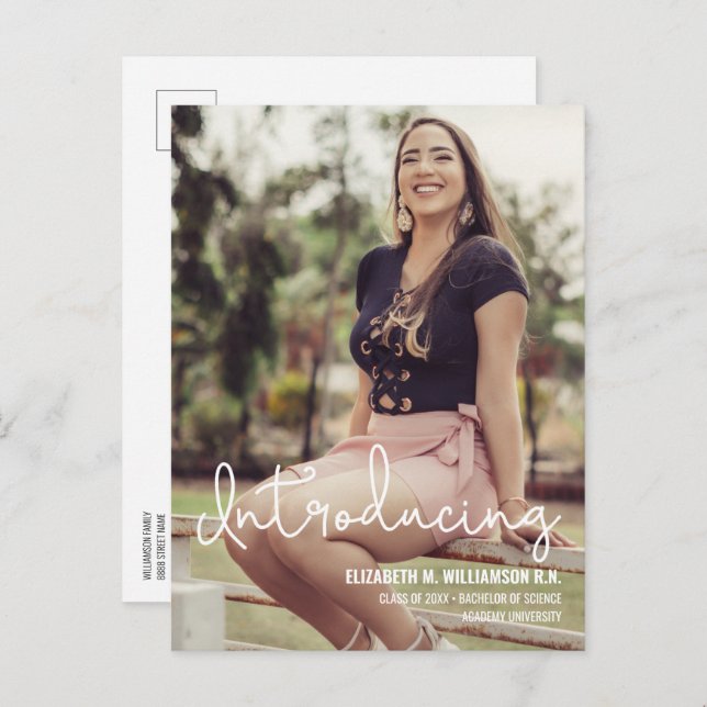 Custom Photo Introducing Science Grad Announcement Postcard (Front/Back)