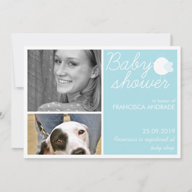 Custom Photo Invitations for Baby Shower Birds (Front)