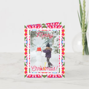 Custom Photo Jolly Red Happy Green Merry Christmas Holiday Card