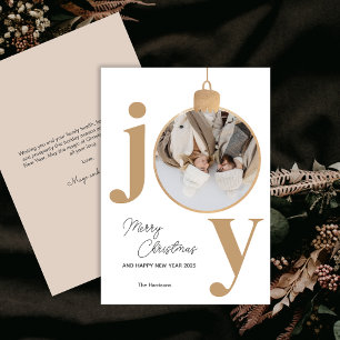 Custom Photo JOY White Christmas Bell Holiday Card