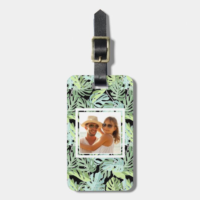 Custom Photo Jungle Floral Pattern Luggage Tag (Front Vertical)