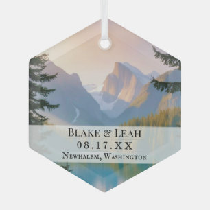 Custom photo keepsake wedding ornament mountain