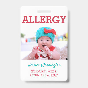 Custom Photo Kids Allergy Alert ICOE ID Badge