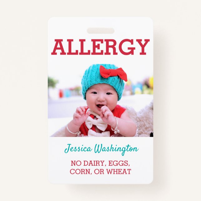 Custom Photo Kids Allergy Alert ICOE ID Badge (Front)